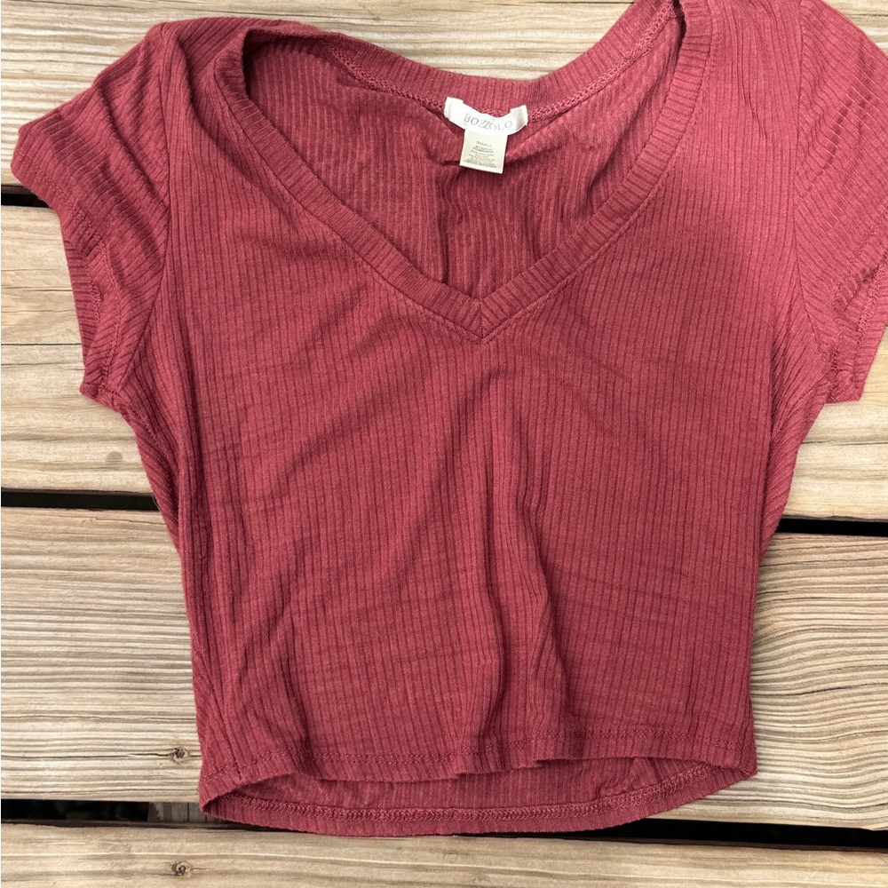 Bozzolo Pink Ribbed Crop T-Shirt Short Sleeve